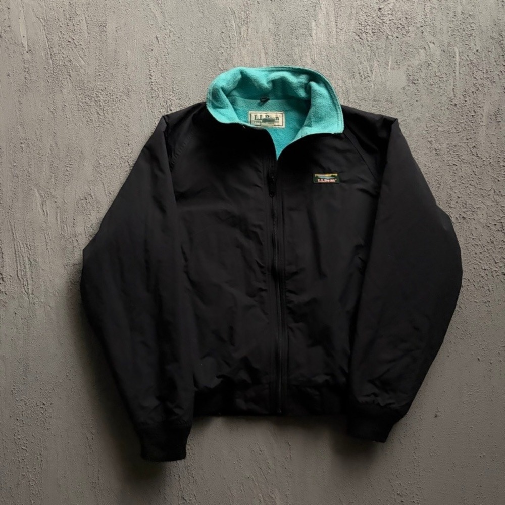 Vintage L.L. Bean Warm-Up Jacket Large Black 90s Fleece Lined Full Zip Bomber